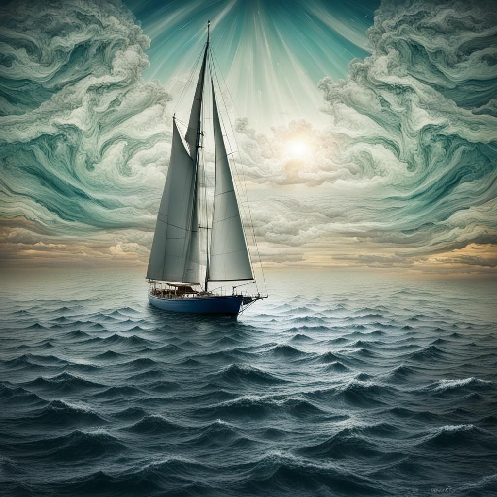 sailboat on a surreal sea