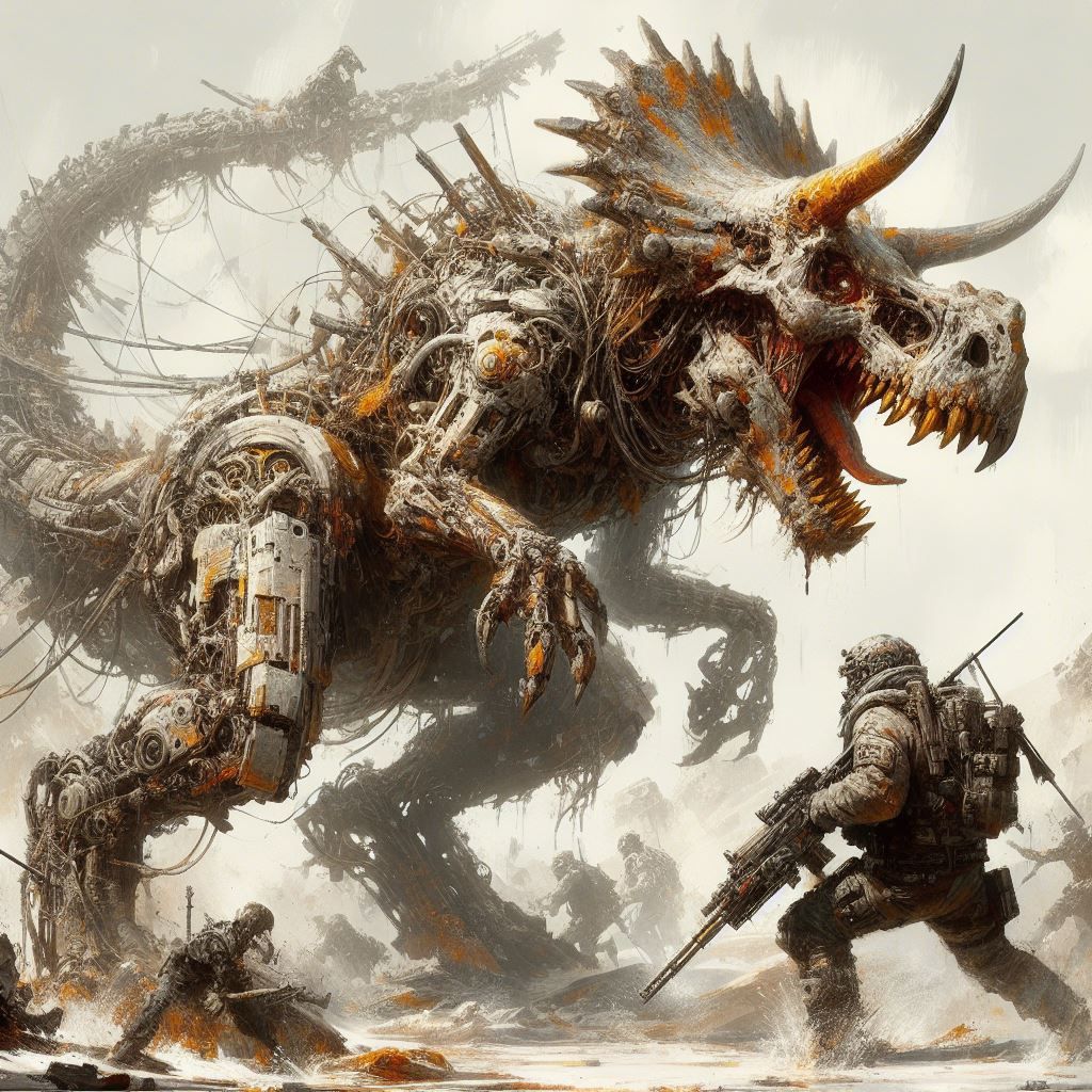 Triceratops-Cyborg Warriors attack
