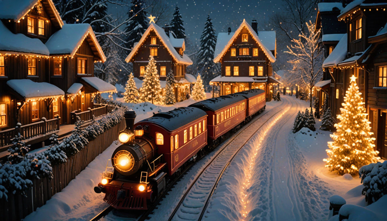 A Festive Train in a Whimsical Winter Wonderland