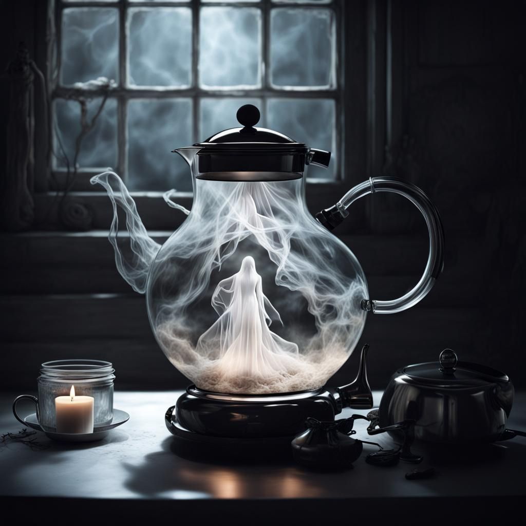 a beautiful ghost appears in a haunted clear glass electric ...