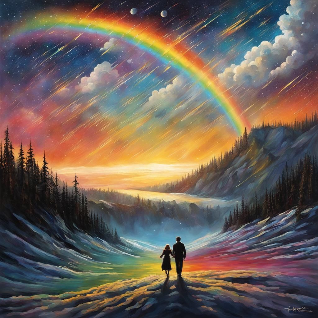 Rainbow Stars Falling on Starry Night Sky