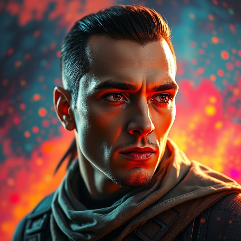 Hyperrealistic Character Portrait with Vibrant Background