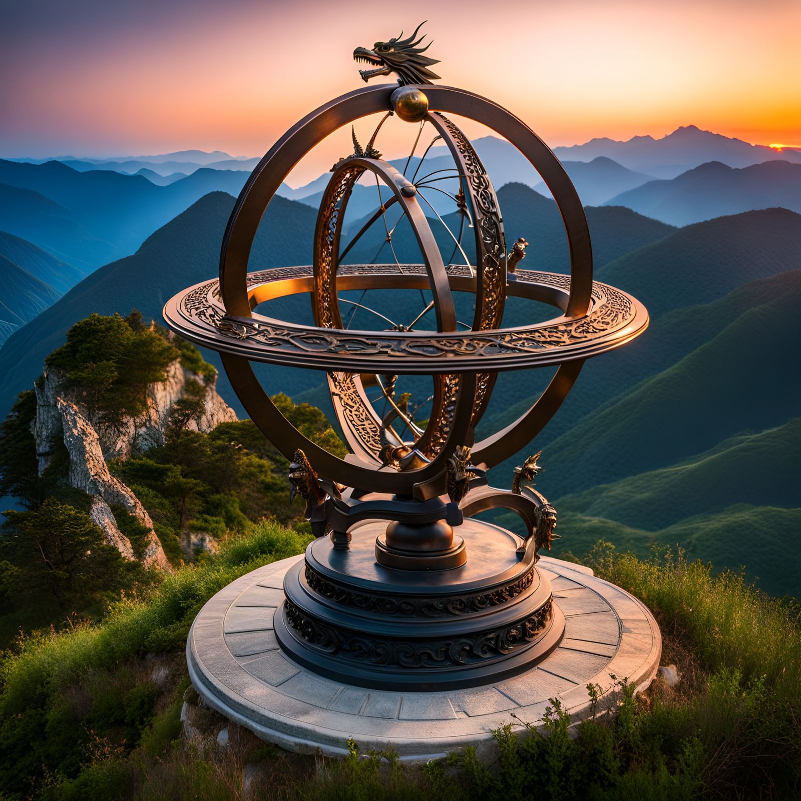 Ancient Chinese armillary sphere in a mountain observatory  by @Mark