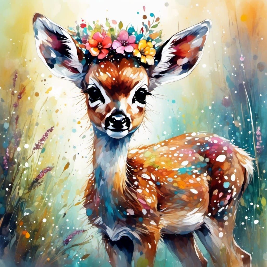Cute baby deer <lora:Colorful Animals:1.0> emotive wonder color