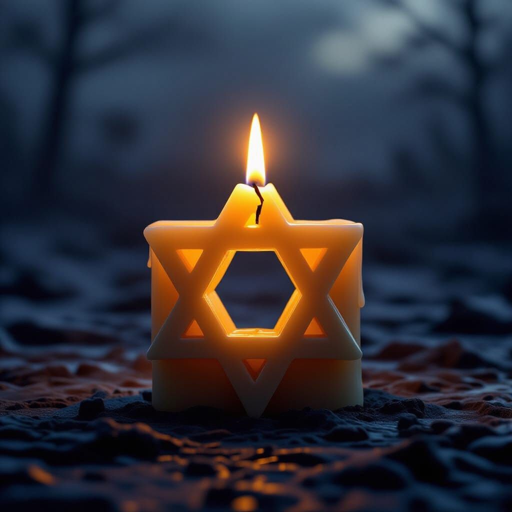 Lit Star of David Candle in Dramatic Light