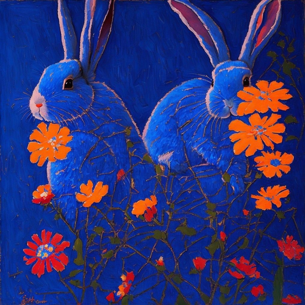 Blushing Bunny #1 - Flameflowers and Blue Whispers