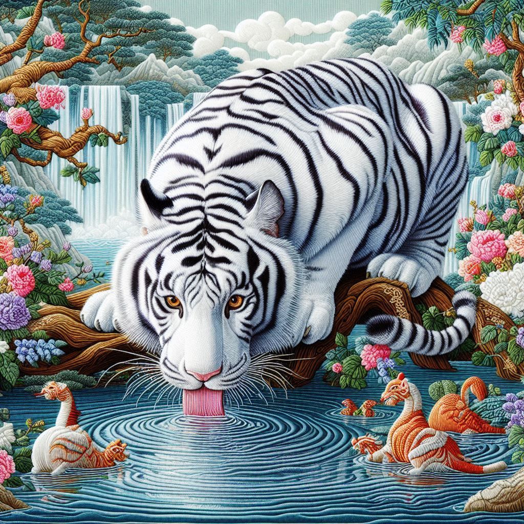 White tiger Chinese silk embroidery 1