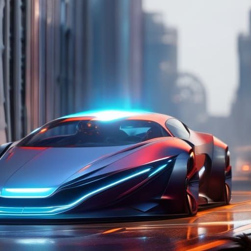 Futuristic car in futuristic city