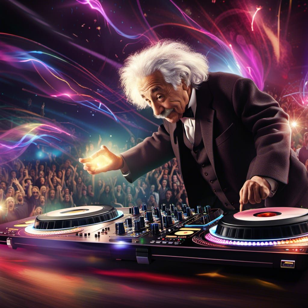 Albert Einstein as a DJ: Using his genius beats to light up the dance floor. DeviantArt HD  by @Dotinger