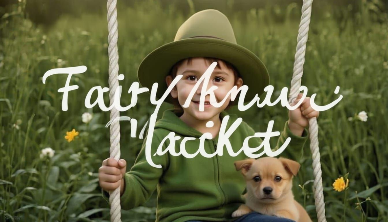 child on a swing laughing out loud. area directly under swing scuffed. rest of the area luscious grass and flowers Close-up portrait, color ...