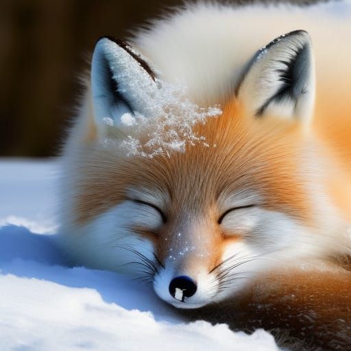 sleeping snow fox