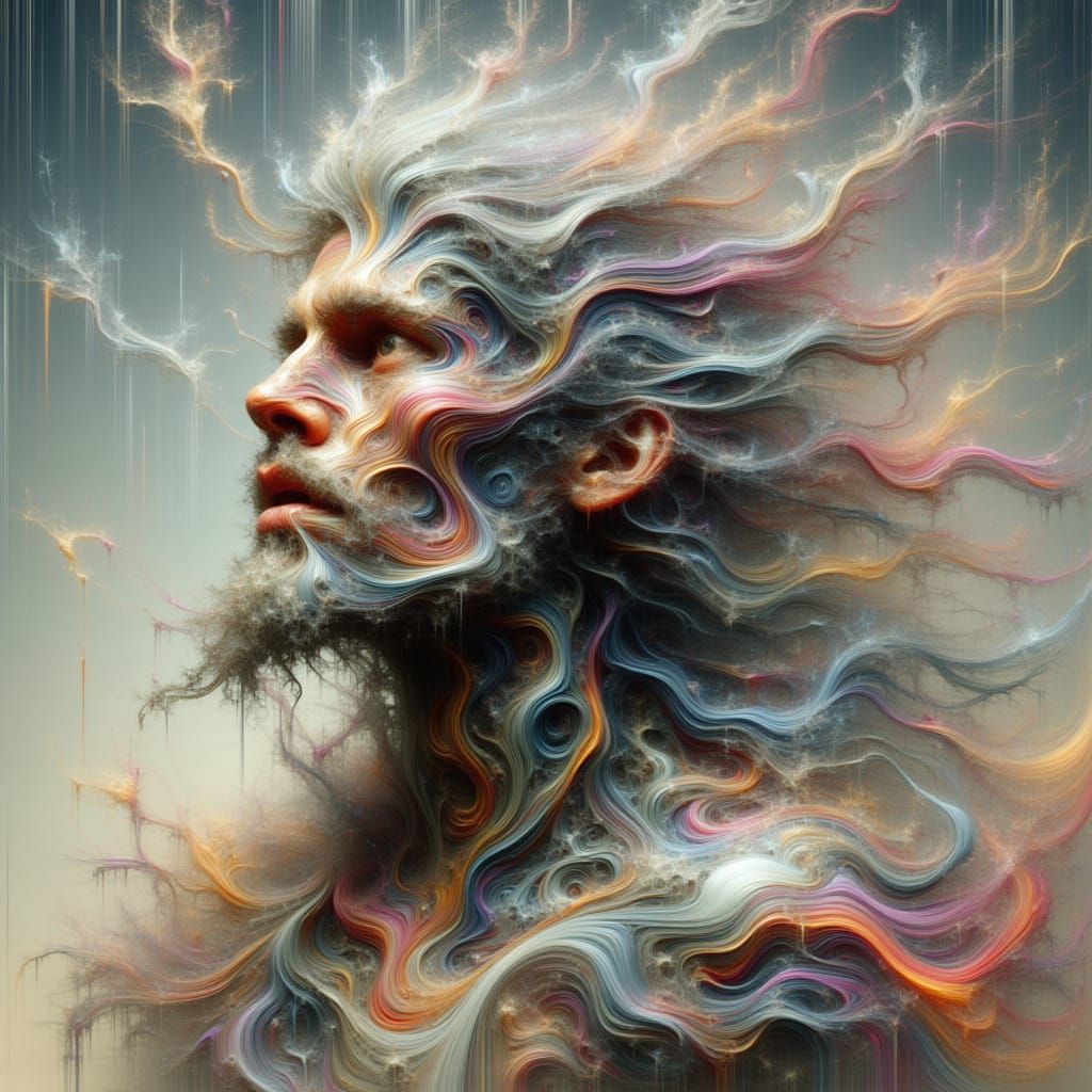 <lora:-Smeared-:1.0> a cloud with text "Smeared" embedded with fluid letters, hovering over a warrior woman