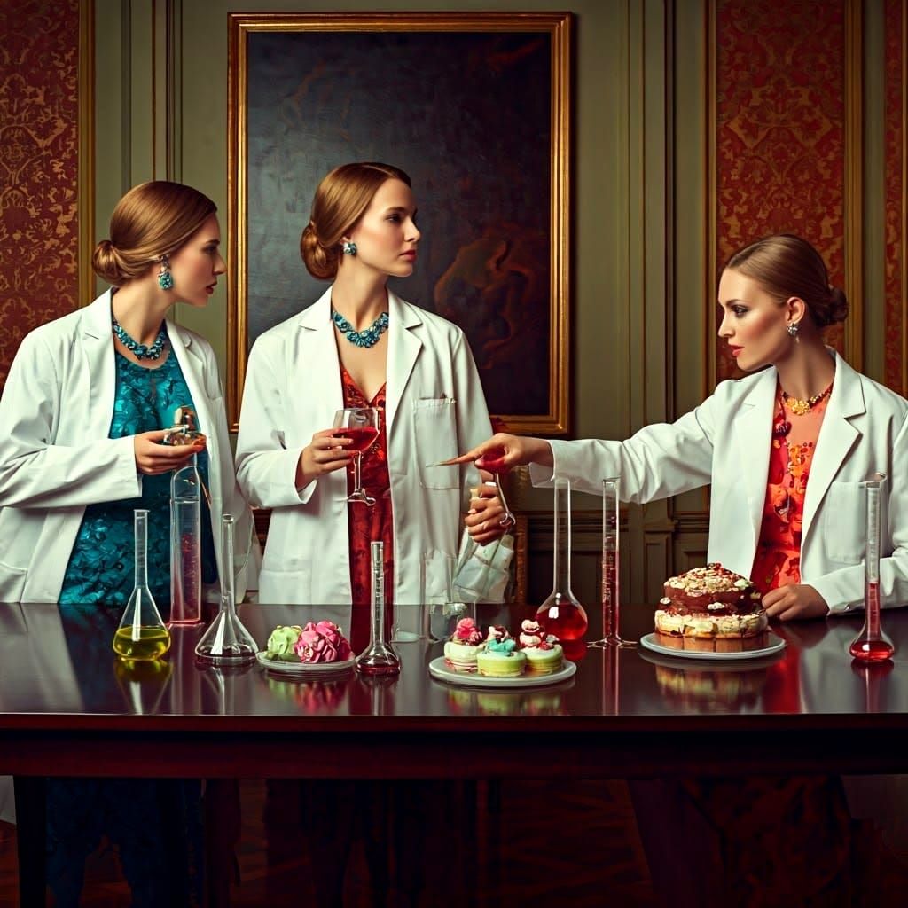 Elegant Ladies Enjoy a Whimsical Dinner in a Lab-Set Dining ...