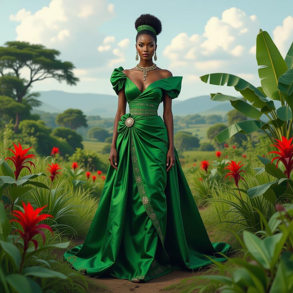 African Queen in Tropical Landscape, Digital Painting