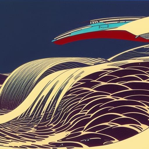16k resolution, art by Syd Mead and Hokusai, line art, futur...