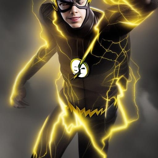 the flash in a black and yellow suit