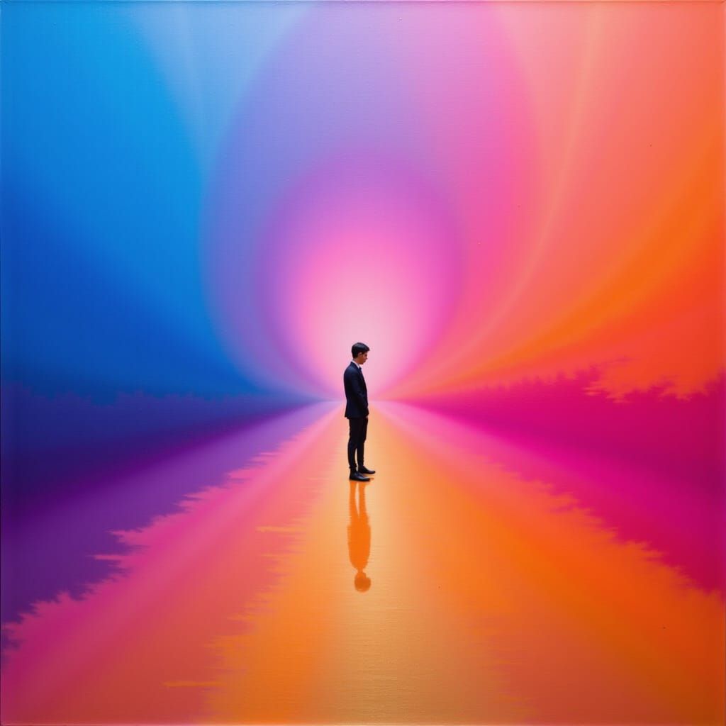 <lora:Atmospheria:1.0> Visceral minimalist conceptual symbolism painting representing loneliness. 
Blue lilac fuchsia orange gold bright viv...