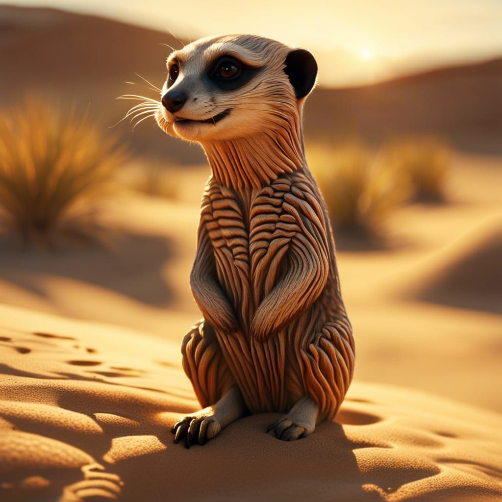 A wood carving of a Meercat detailed matte painting