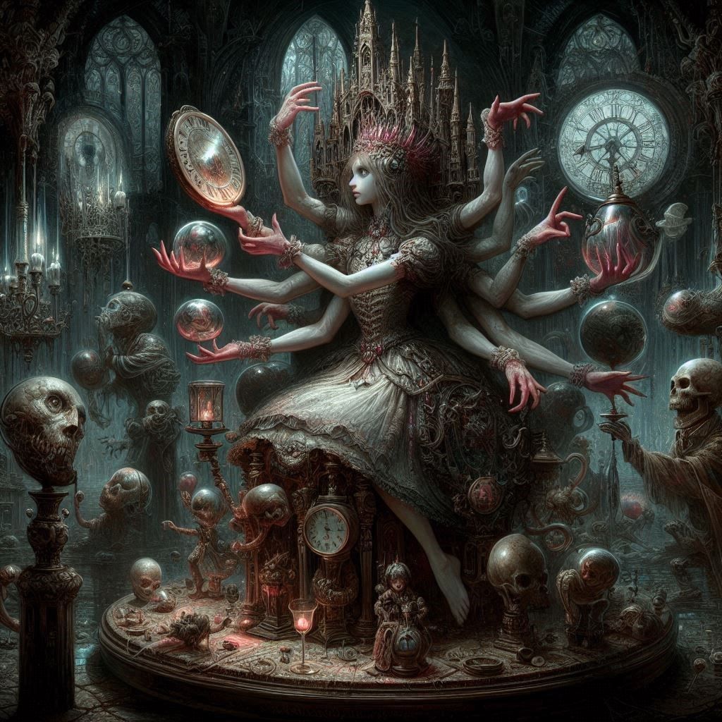 n Alice's looking-glass space, words and effects are stood o...