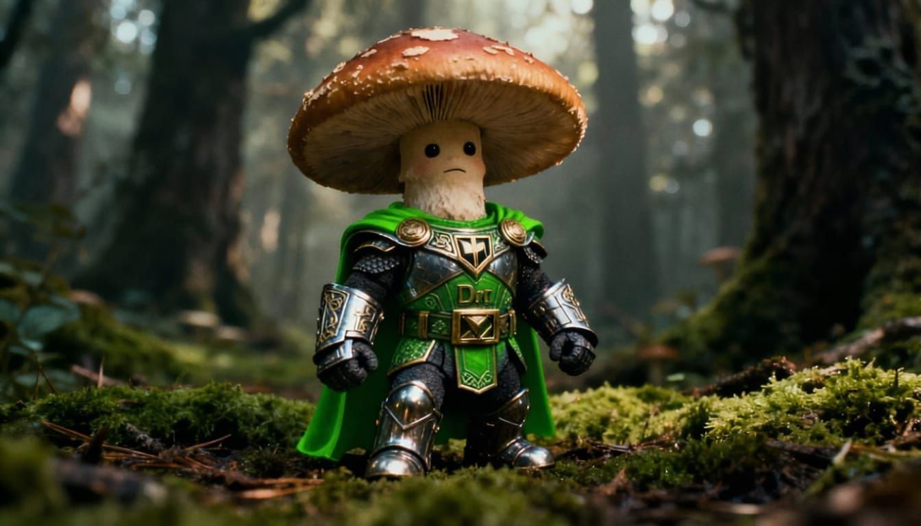Dr. Doom from marvel comics, as a small mushroom person. 