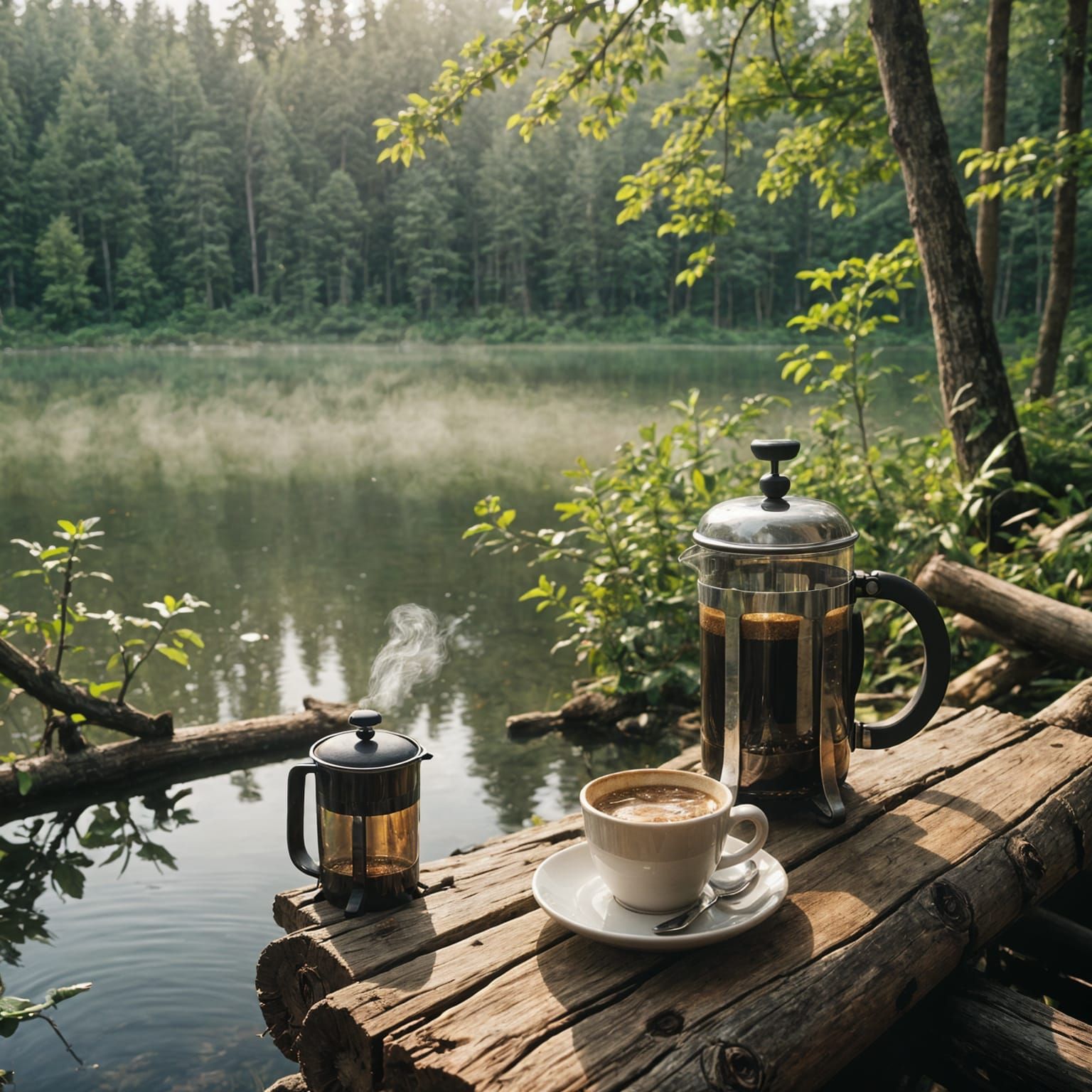 Morning Coffee by the Lake: A Cinematic Still
