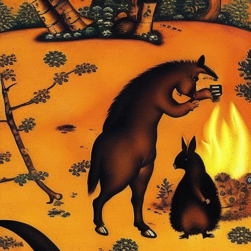 Hedgehog the fireman  hurries to put out the fire, the hare ...