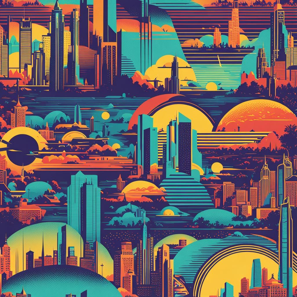 Retro-futuristic, Artistic, futuristic colourful daytime bri...