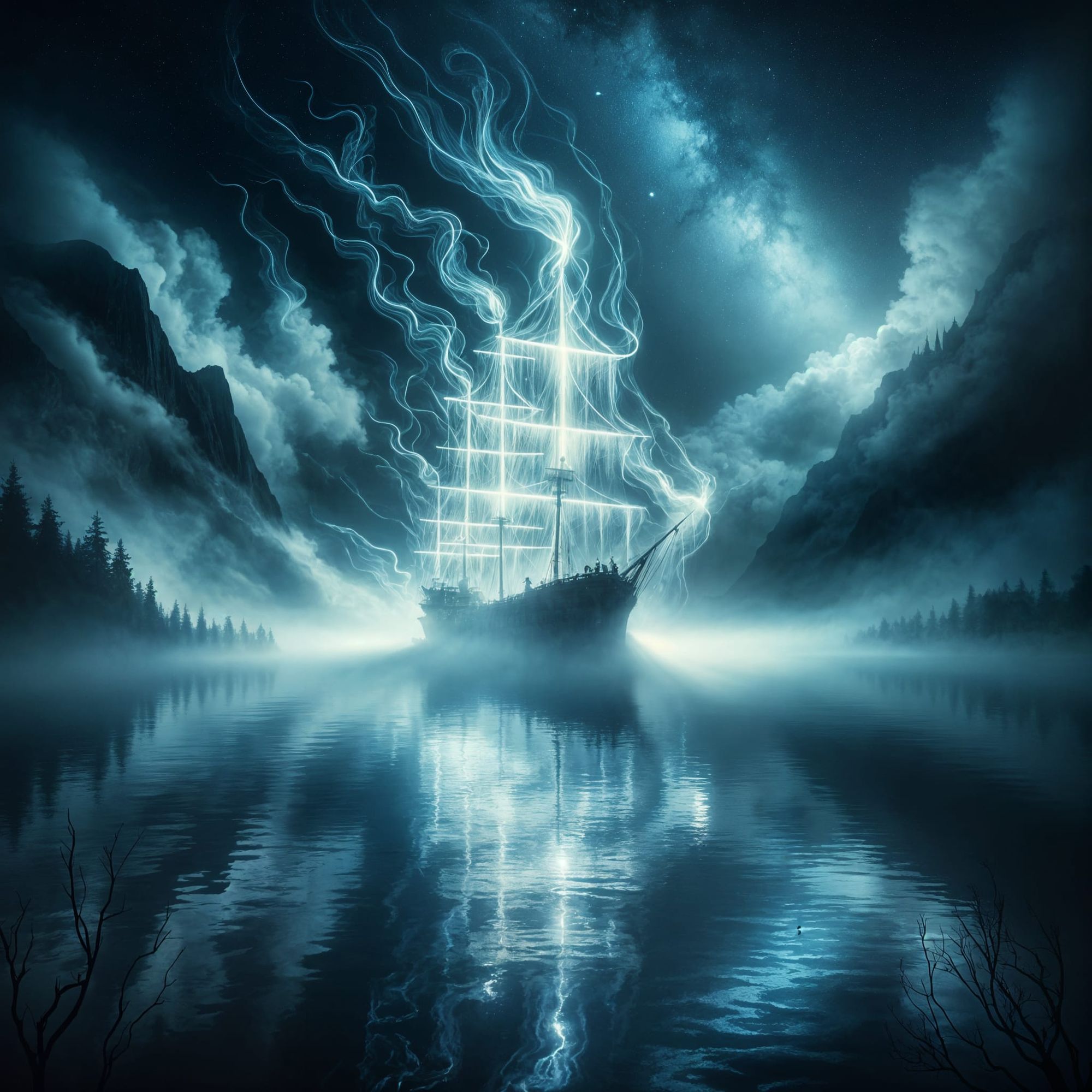 Ghostship behind a veil of fog