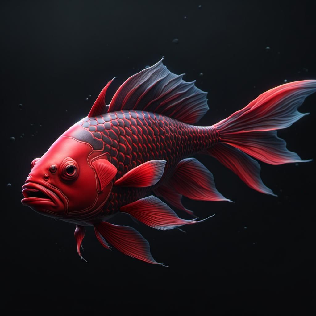 Black-Red Fish on black background