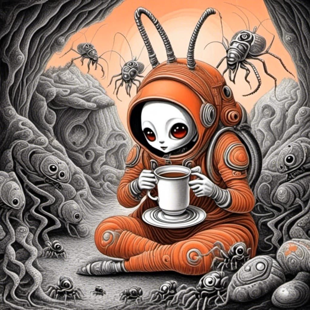 <lora:Cinnamon Swirls:1.0> Bug alien tea party 