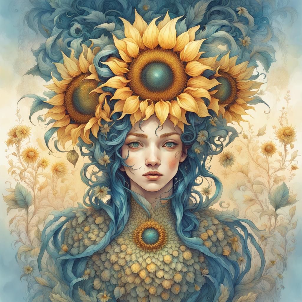 Beautiful Sunflower Lady - AI Generated Artwork - NightCafe Creator