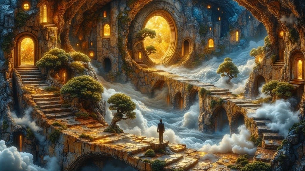 Clockpunk Tower Dreamscape in Oil Paint Style