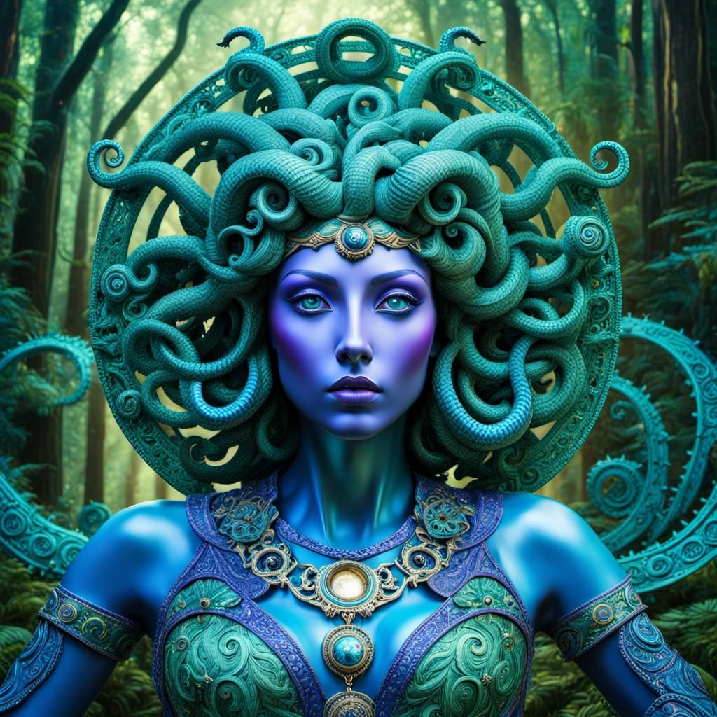 Medusa Manasa Goddess of Serpents Green - AI Generated Artwork ...