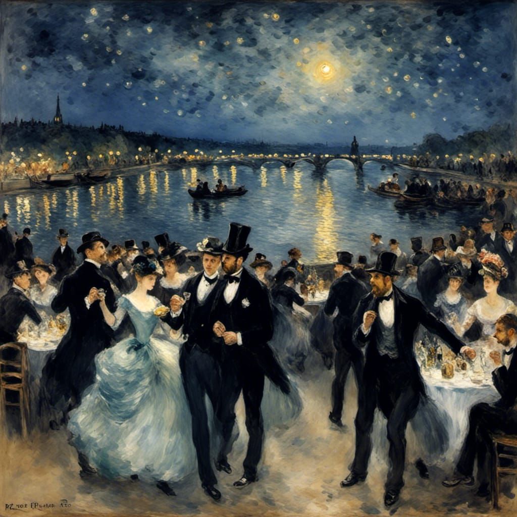 tavern ball on the banks of the Seine, starry night <lora:Im...