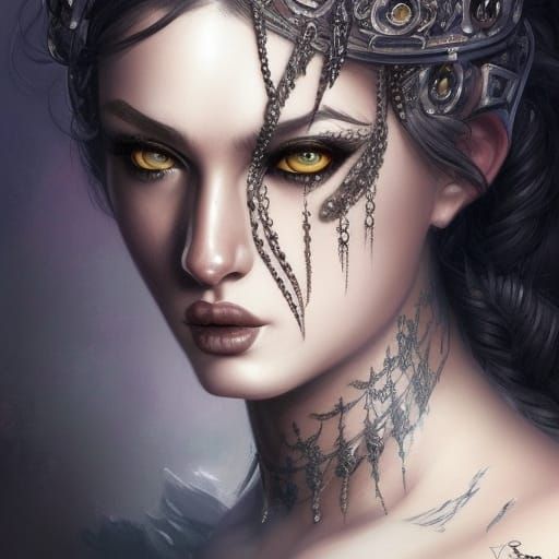 Realistic Portrait Of A Voluptuous Barely Clothed Warrior Woman With Intricate Tattoo Elegant 