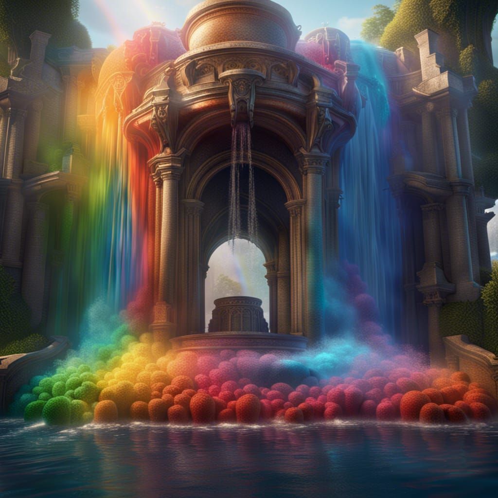  rainbow in water fountain   by @Art_Fox