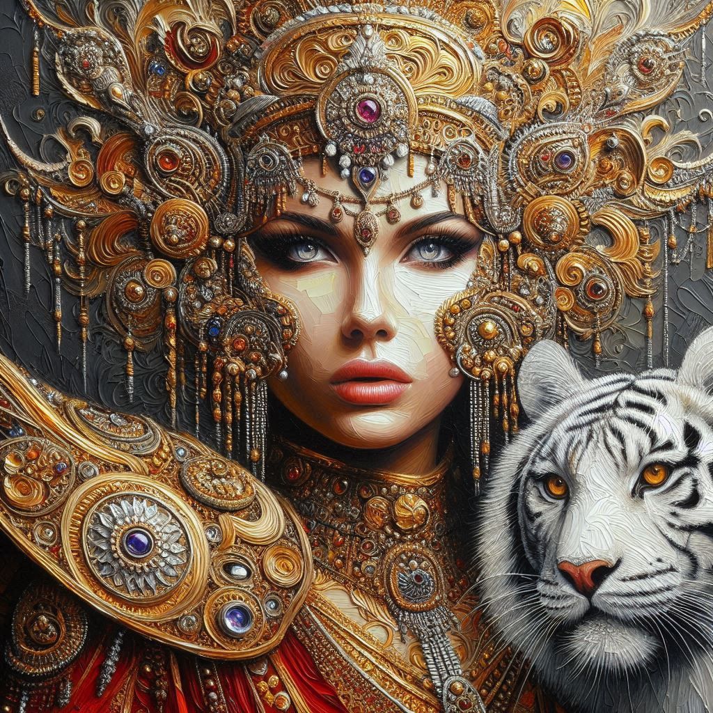 Golden filigree impasto portrait