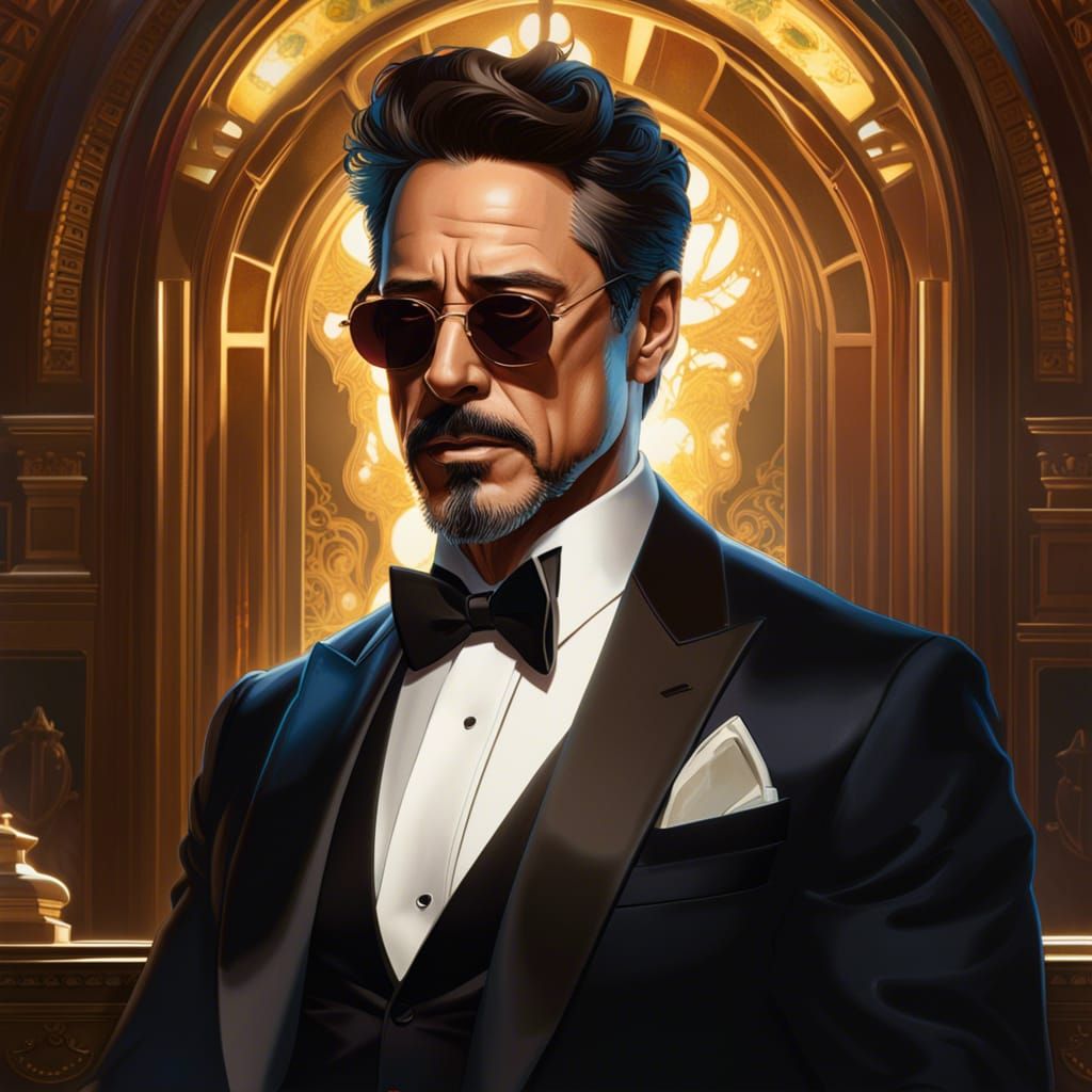 tony stark in a tuxedo and sunglasses Albumen print in the style of ...