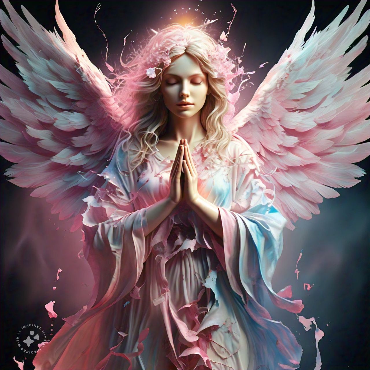 A beautiful Angel, Robed in pink and blue.