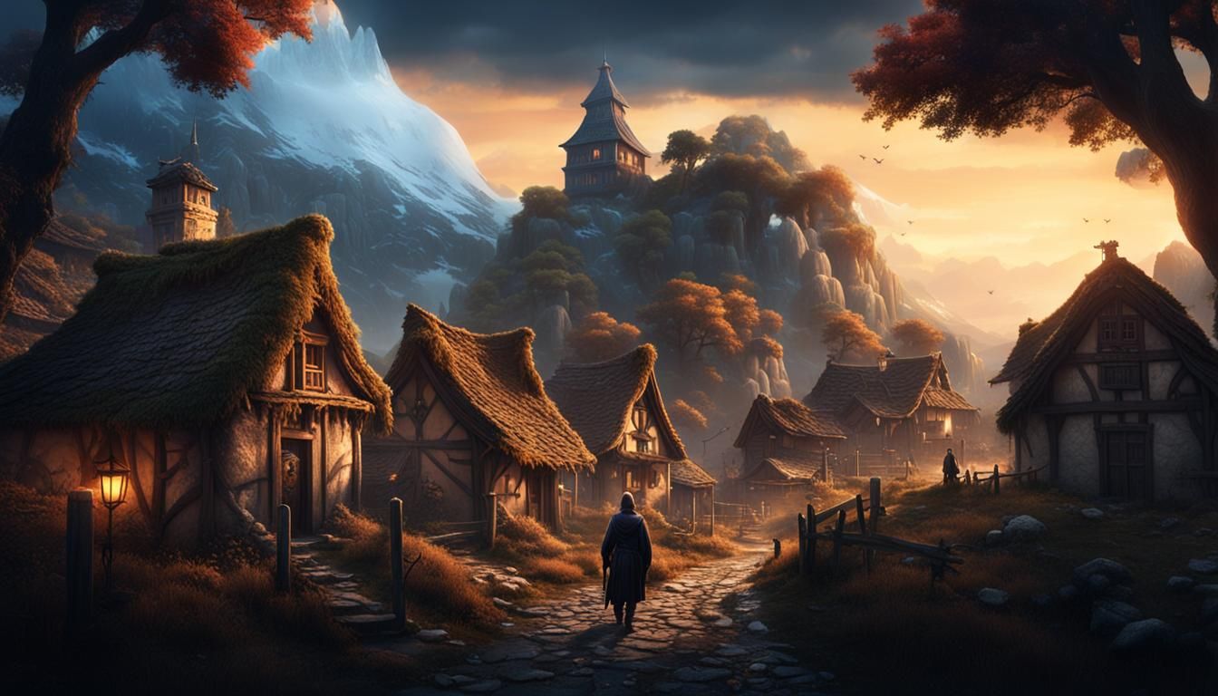 I want the main protagonist to be standing in a village
