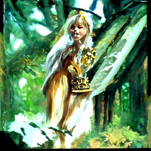 simple silver crown upon a golden-haired princess in the for...