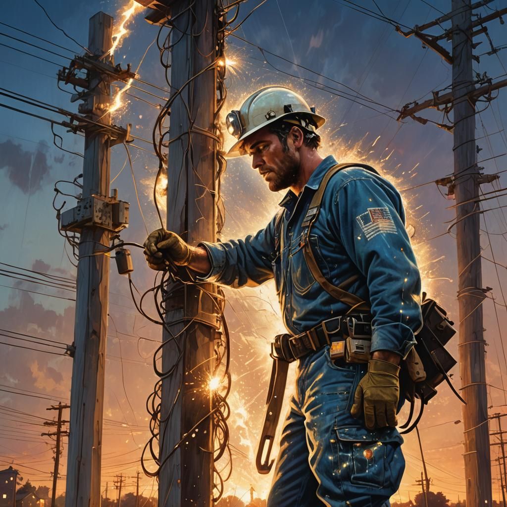 an Electrical lineman working to bring back power