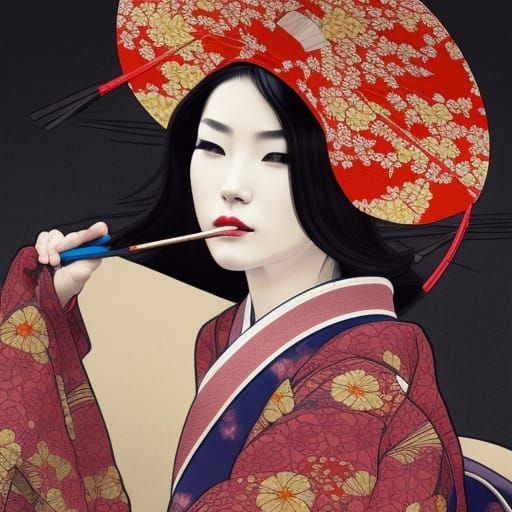 Traditional art geisha JAPANESE KYOTO KIMONO calligraphy - AI Generated ...