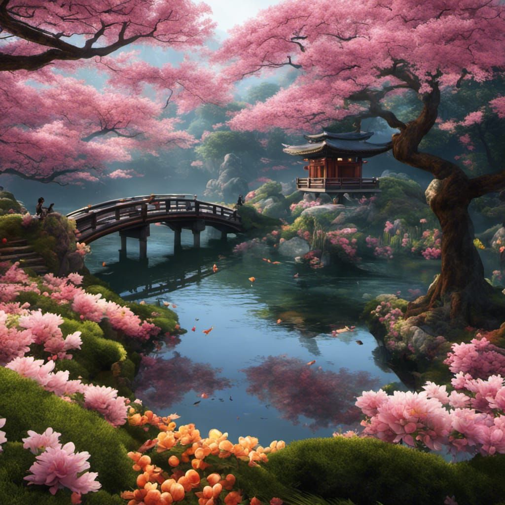 cherry blossom bridge - AI Generated Artwork - NightCafe Creator