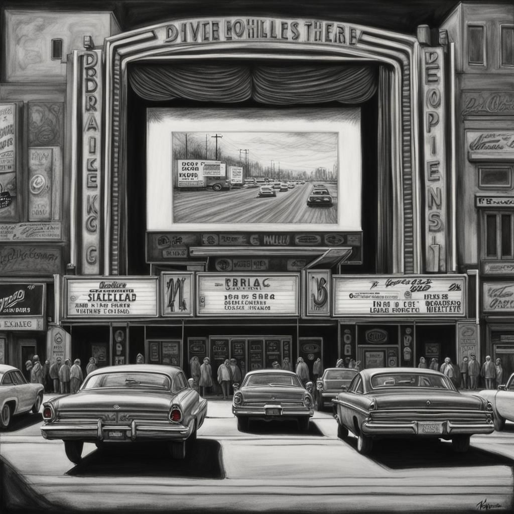 Iconic black and white film playing on a screen drive up mov...
