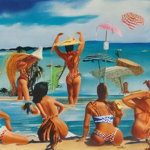 Bikini Beauties on Beach in Surreal Style