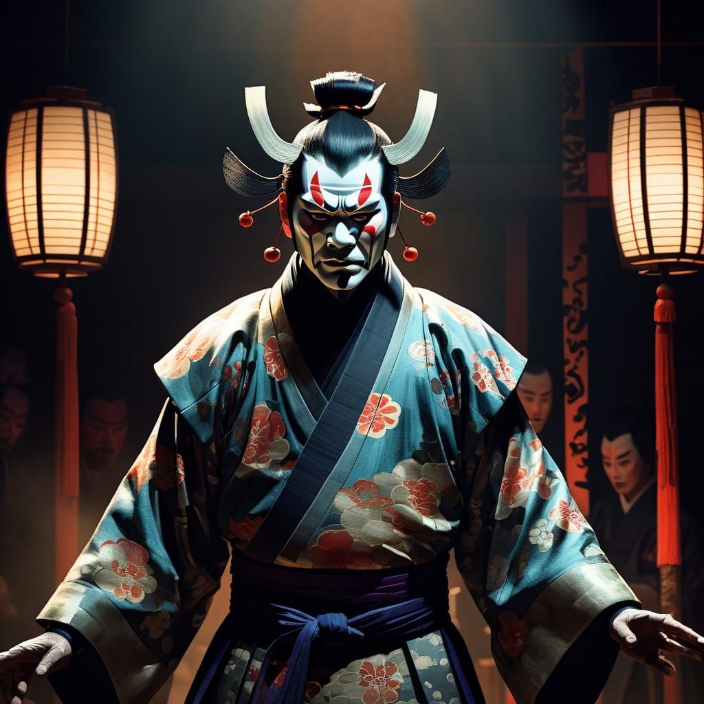 Surreal Kabuki Actor in Noh Theater Spotlight
