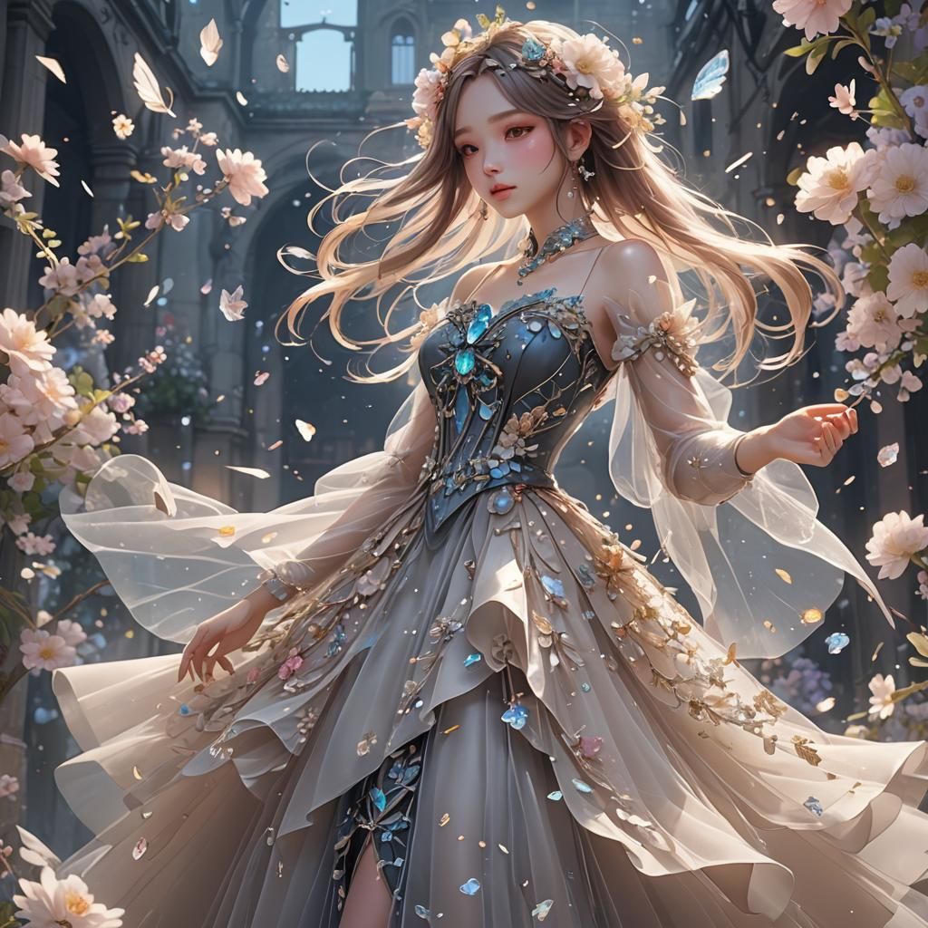 flowing tulle outfits elegantly fluttering in the wind with ...