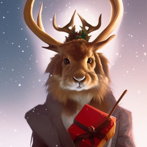 Festive Jackalope Friend  by @Curiously