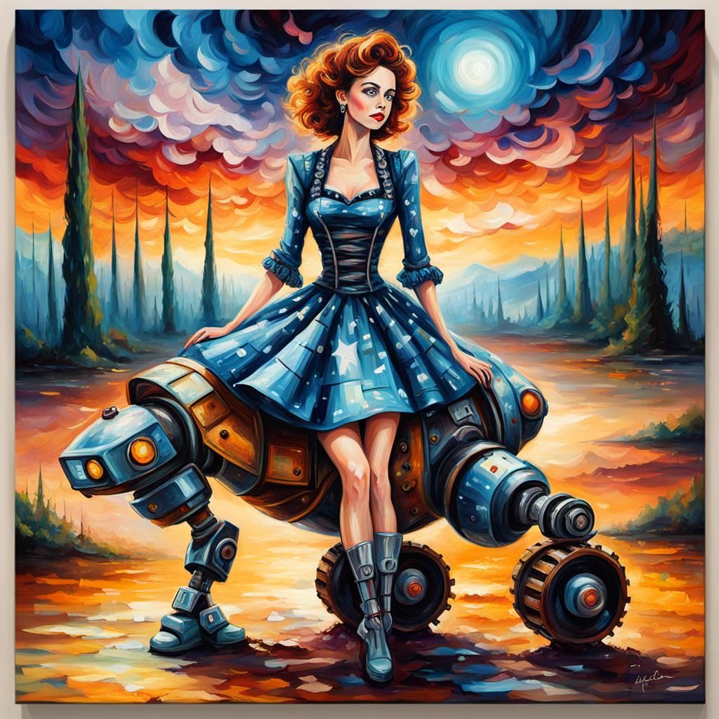 Robot ride woman